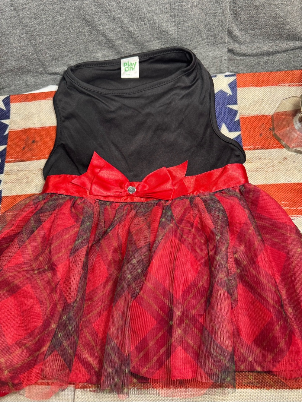 Black & Red Plaid Tulle Dog Dress with Satin Bow
